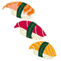 3 Nigiri Sushi pins with an NJ Odyssey of the Mind Seaweed wrap.