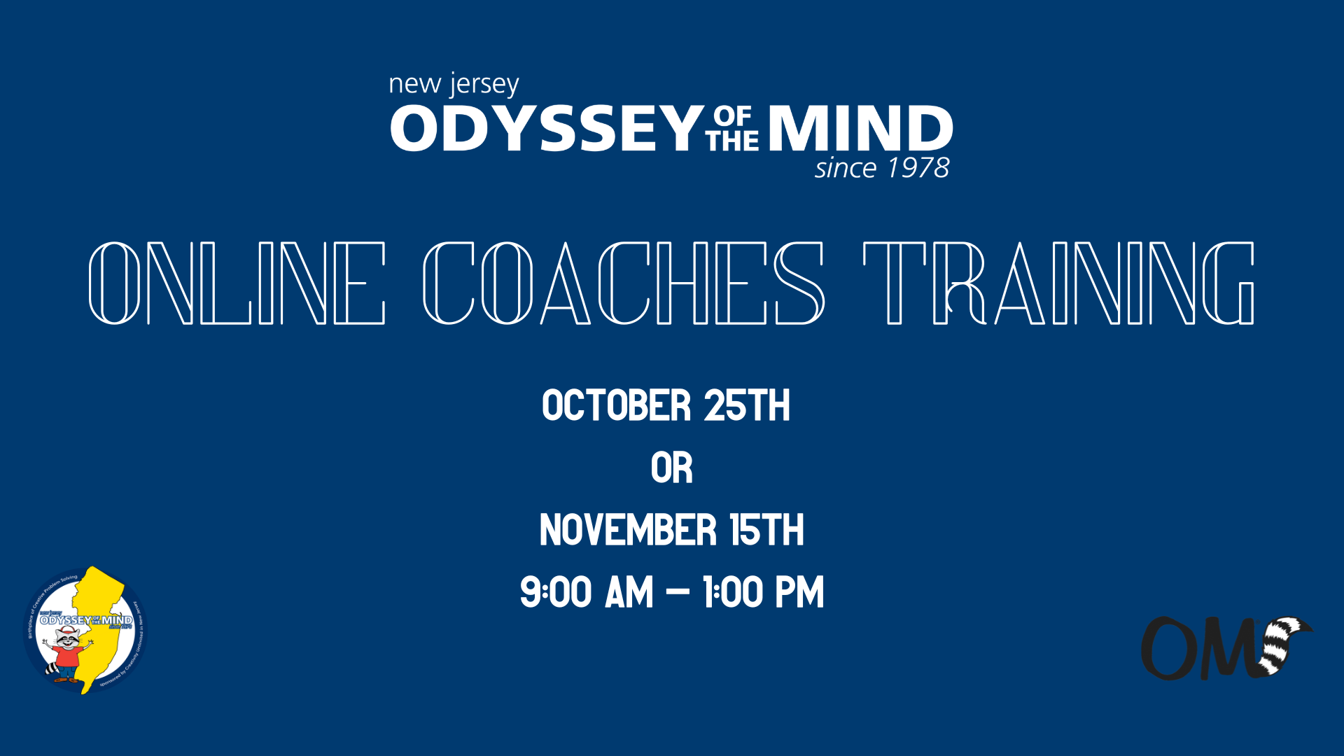 Coaches Training on October 25th and November 17th, 2025.