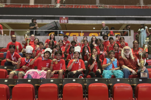 2026 NJ Odyssey of the Mind winners sitting in the stands at University of Iowa.